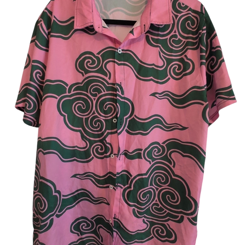 ROMWE Pink and Green Casual Button Down Shirt